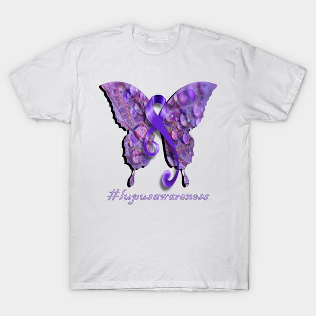 Lupus Awareness, Beautiful Butterfly Purple Ribbon Support A Cure for Lupus T-Shirt by tamdevo1